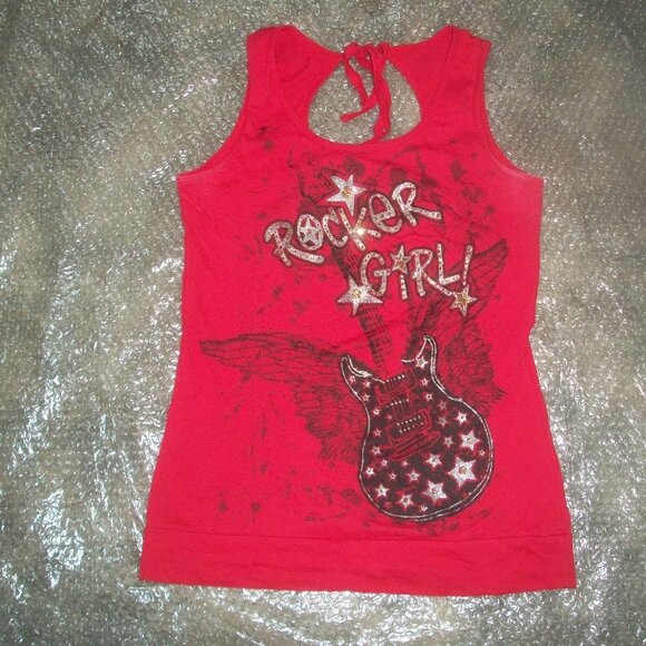 womens Rocker Girl guitar tank top.glitter bling.size Jr. Medium - Picture 1 of 3